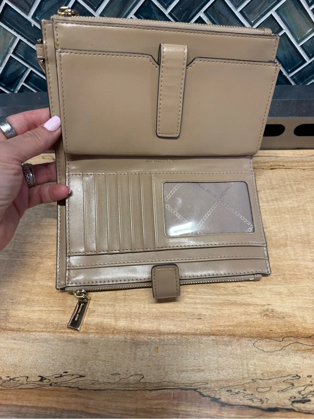Michael Kors Two-Tone Beige and Tan Wristlet